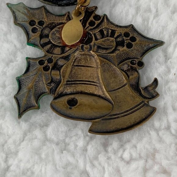 Vintage Christmas Bells Pierced Earrings 2.5"  Button Studs Dangle Rhinestones - Picture 10 of 10